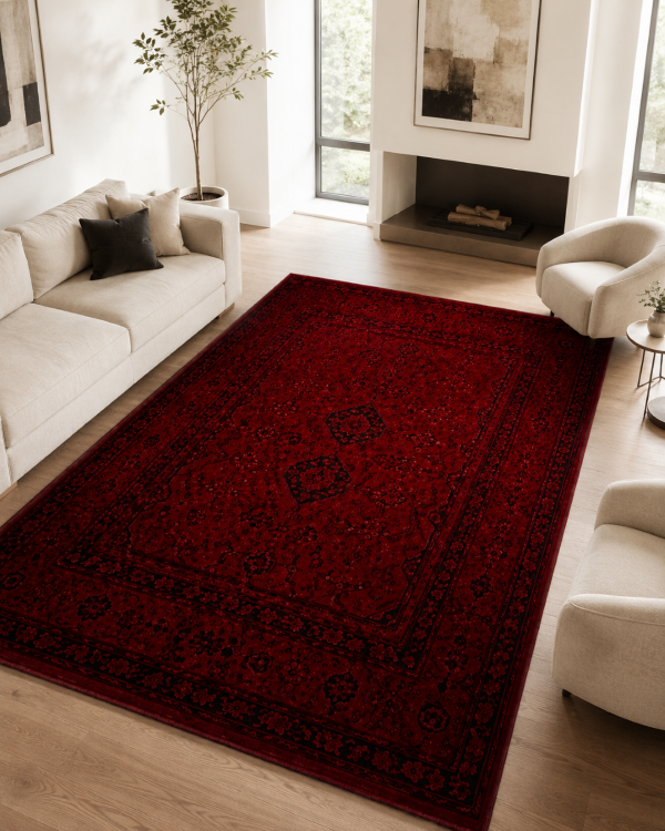 Klasik Saray Tarzı Salon Halısı - Koyu Kırmızı Bordo Vintage Desenli image 2
