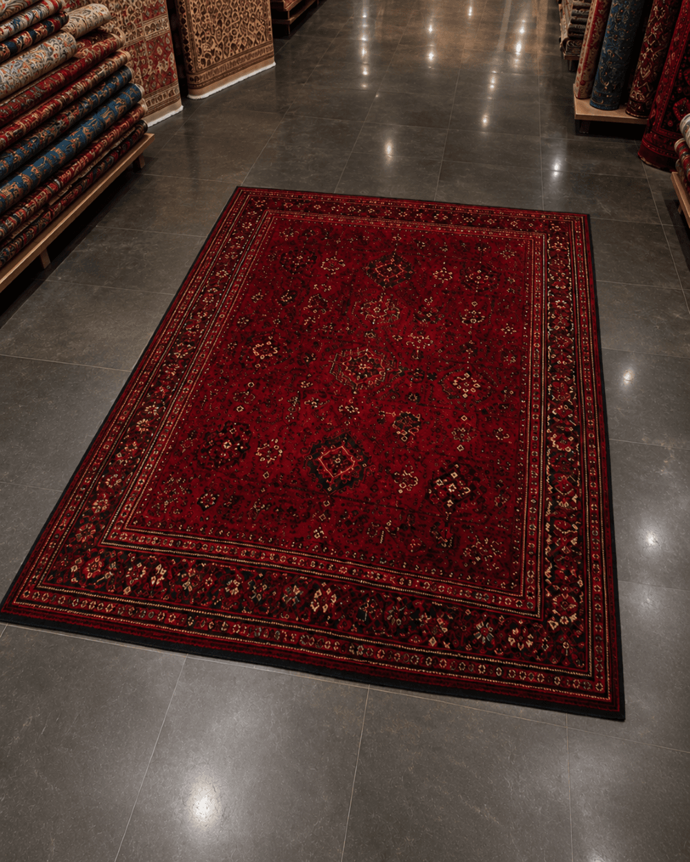 Klasik Saray Tarzı Salon Halısı - Koyu Kırmızı Bordo Vintage Desenli image 4