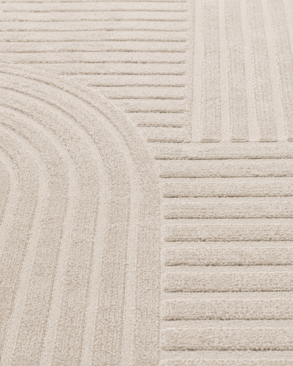 Minimalist 3D Dokulu Oturma Odası Halısı - Kavisli Çizgili İskandinav Tarzı image 2