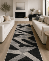 Geometrik Zikzak Desenli Koridor Yolluğu - Antrasit Gri Modern Halı image 1