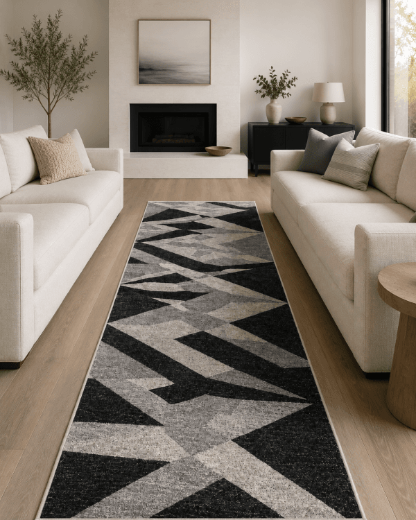 Geometrik Zikzak Desenli Koridor Yolluğu - Antrasit Gri Modern Halı image 1