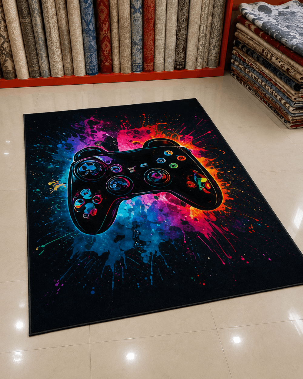 Gamer Oyuncu Odası Halısı - Oyun Konsolu Kolu Desenli Siyah Genç Halısı image 0