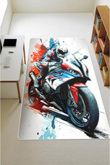 Yarış Motoru Desenli Genç Odası Kaymaz Taban Dijital Baskı Halı H01226A
