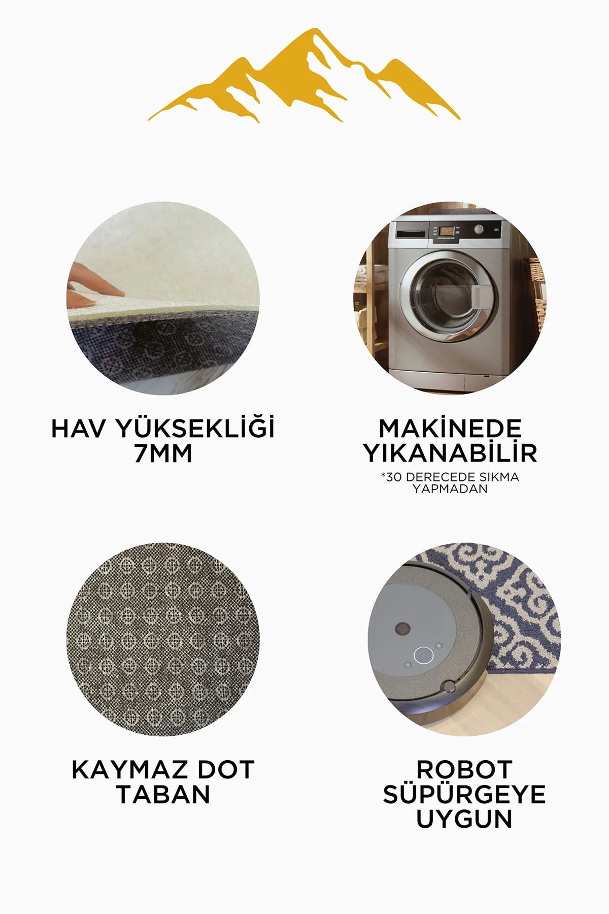 Kuru Kafa Desenli Siyah Gri Kaymaz Taban Dijital Baskı Halı H01221A