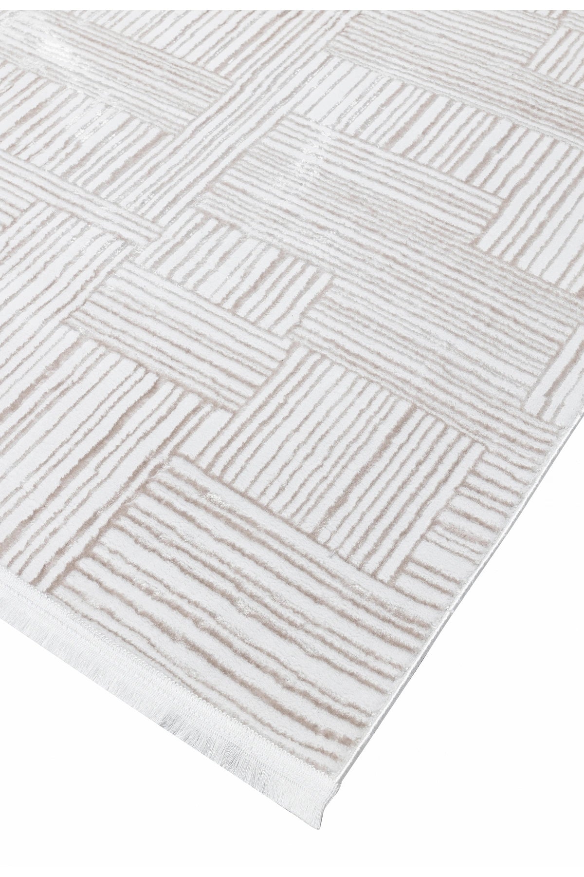 Verona Line Bambu Halı | İpeksi Dokulu Krem Bej Geometrik Modern Halı