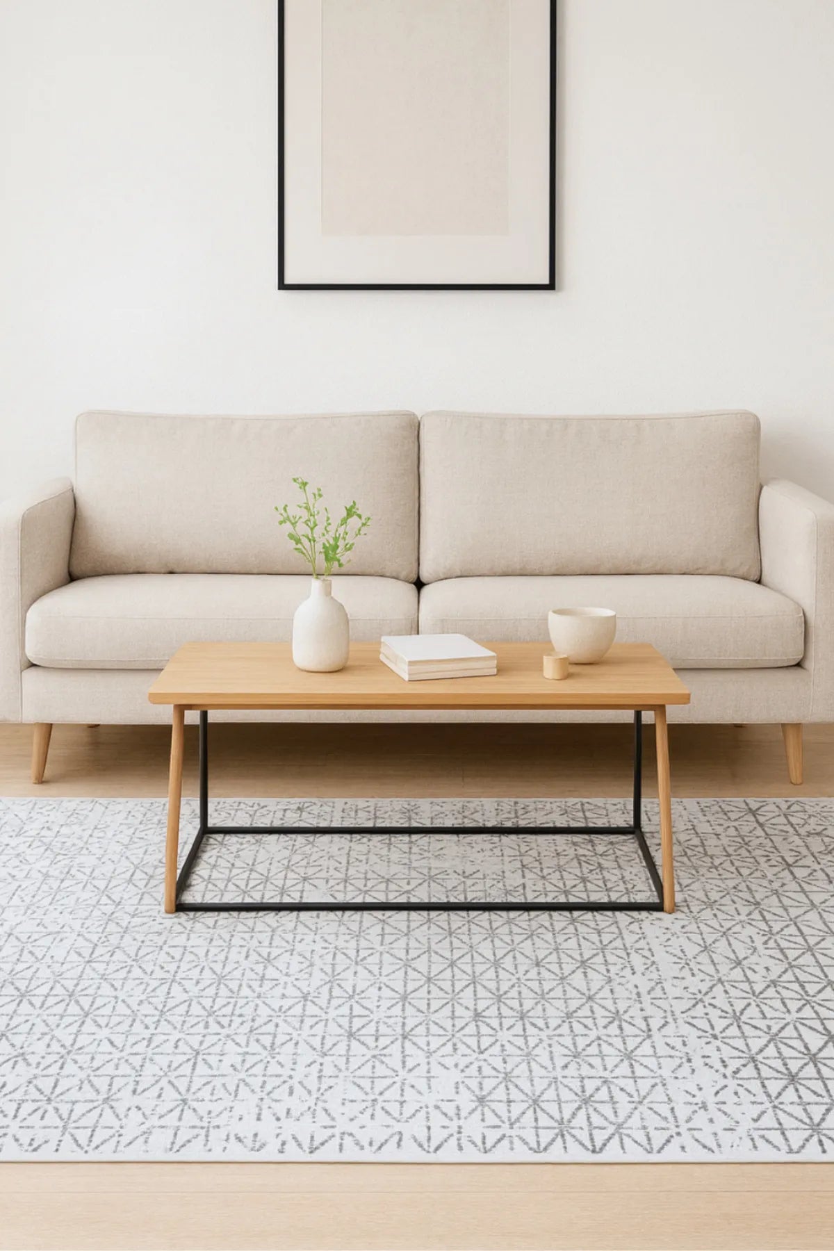 Yağız Halı Verona Geometrik Bambu Halı | Gri Beyaz Modern Desenli Premium Salon Halısı