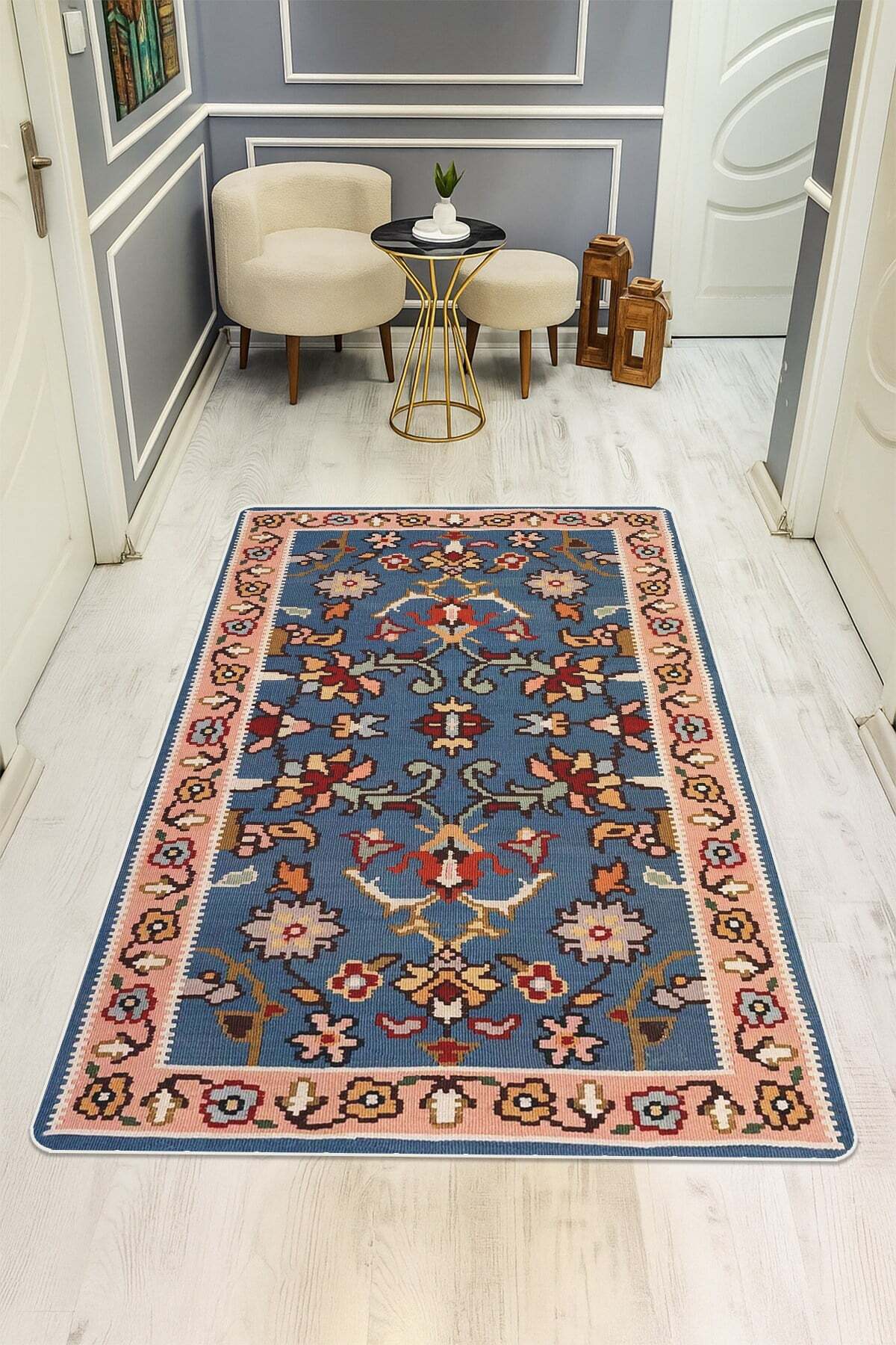 Kaymaz Taban Yıkanabilir Halı – Model 009 Çok renkli Eskitme