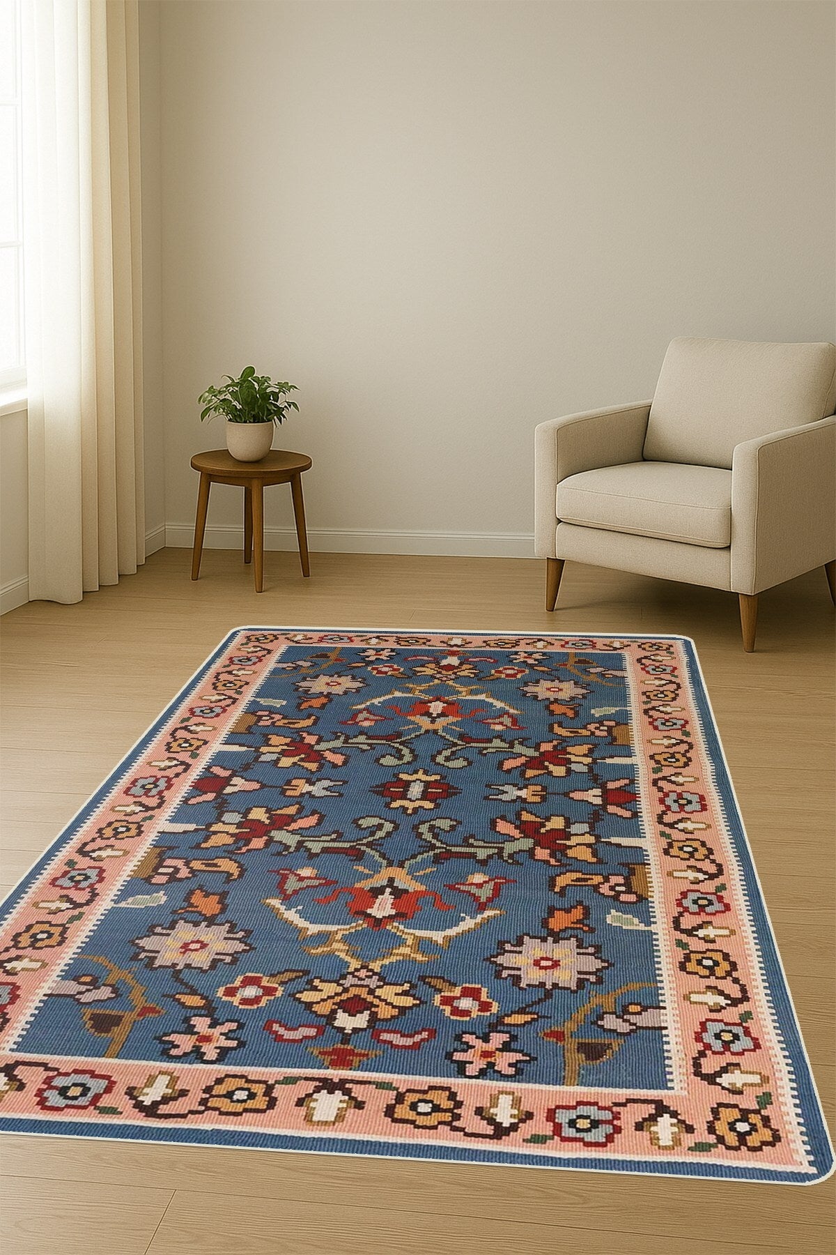 Kaymaz Taban Yıkanabilir Halı – Model 009 Çok renkli Eskitme