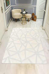 Kaymaz Taban Yıkanabilir Halı – Model 004 Beyaz Geometrik