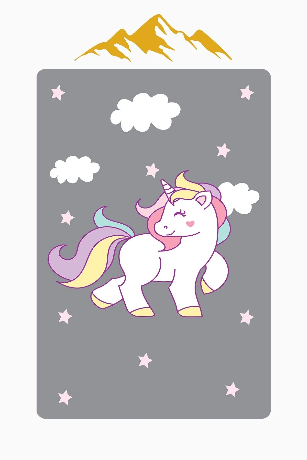 Unicorn Desenli Gri Çocuk Odası Kaymaz Taban Halı H01230A
