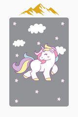 Unicorn Desenli Gri Çocuk Odası Kaymaz Taban Halı H01230A