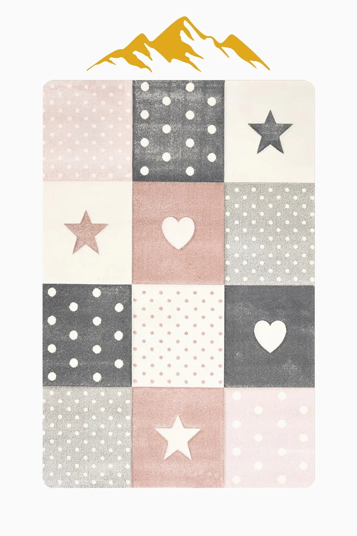 Pembe Gri Patchwork Yıldız Kalp Desenli Çocuk Odası Kaymaz Taban Halı H01235A