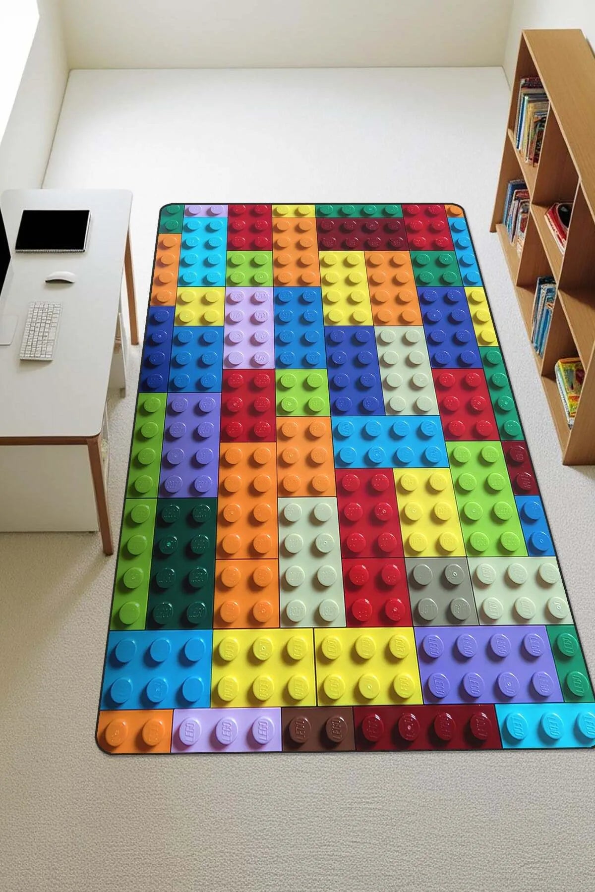 Renkli Oyuncak Blok Desenli Çocuk Odası Kaymaz Taban Oyun Halısı H09127A