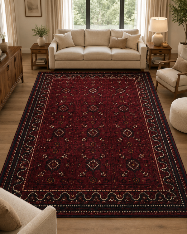 Klasik Saray Tarzı Salon Halısı - Koyu Kırmızı Bordo Vintage Desenli image 1