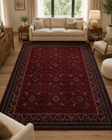 Klasik Saray Tarzı Salon Halısı - Koyu Kırmızı Bordo Vintage Desenli image 1