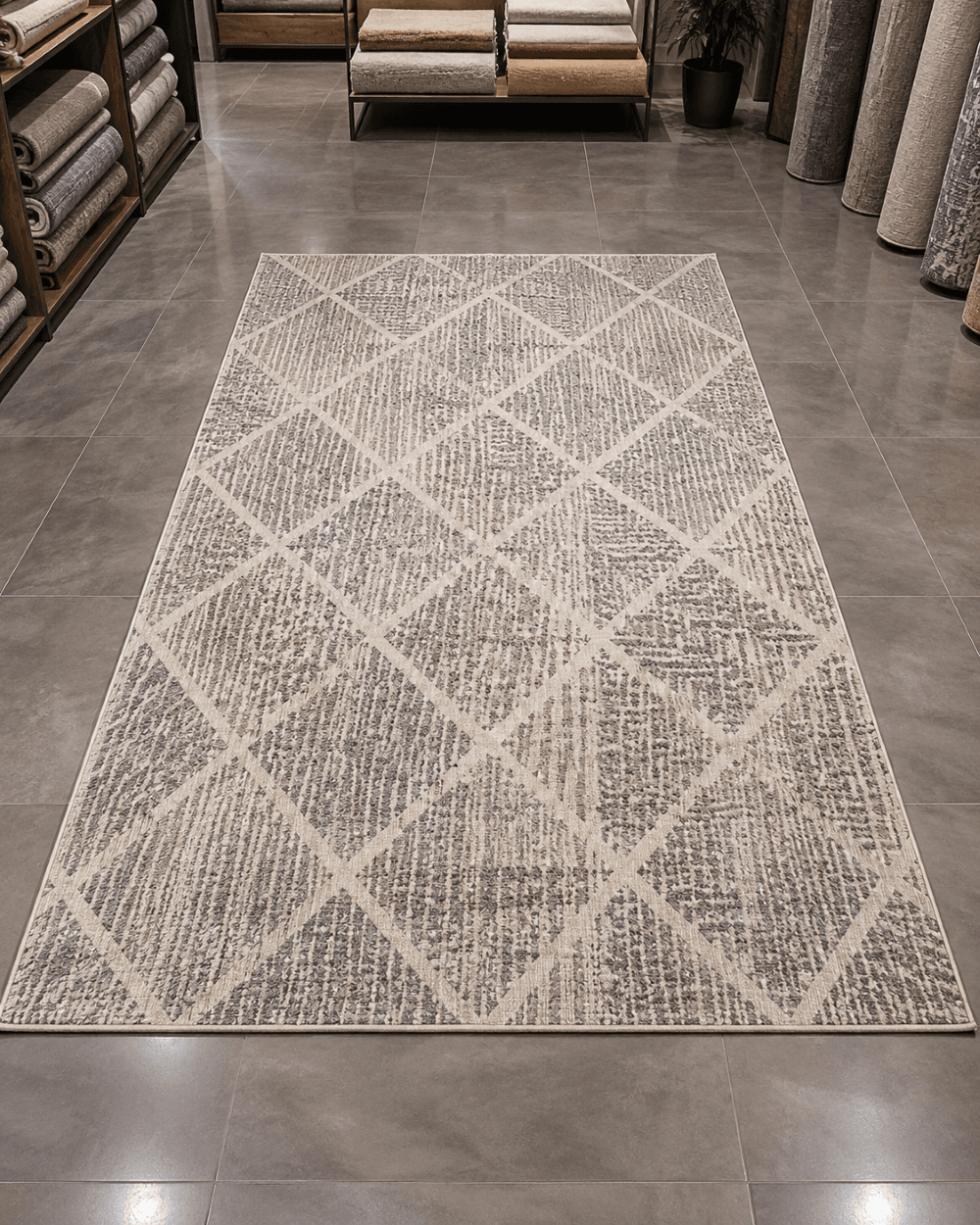 Krem Gri Geometrik Modern Halı - Yakın Çekim Dokusu ve Köşe Detayı image 0