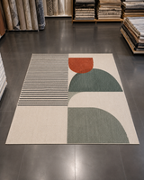 Soyut Kavisli Blok Desenli Oturma Odası Halısı - Minimalist Çizgili Modern Halı image 0