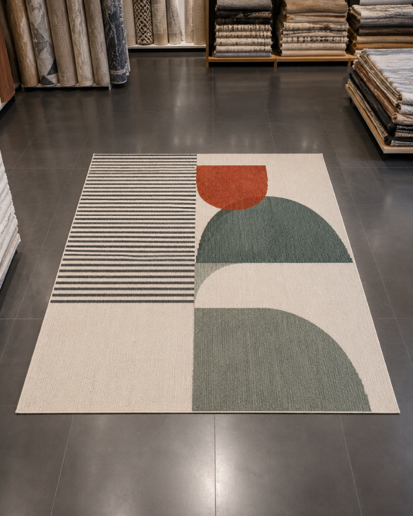 Soyut Kavisli Blok Desenli Oturma Odası Halısı - Minimalist Çizgili Modern Halı image 0