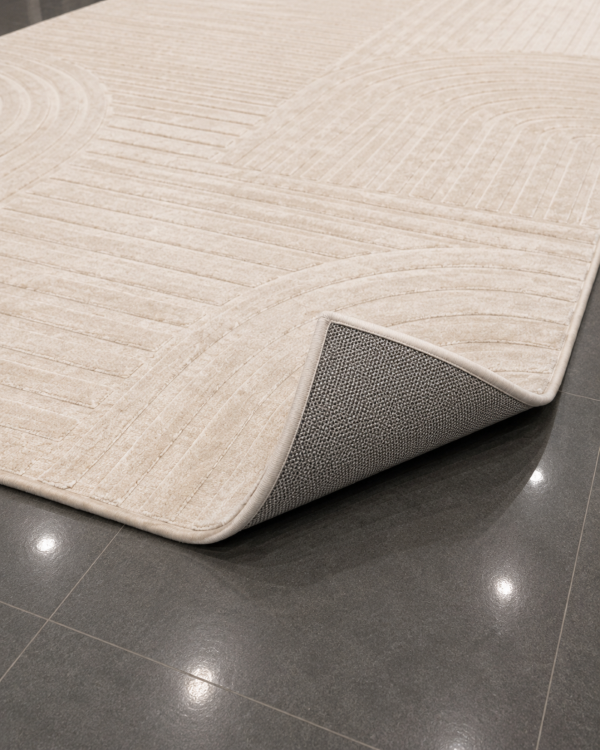 Minimalist 3D Dokulu Oturma Odası Halısı - Kavisli Çizgili İskandinav Tarzı image 3