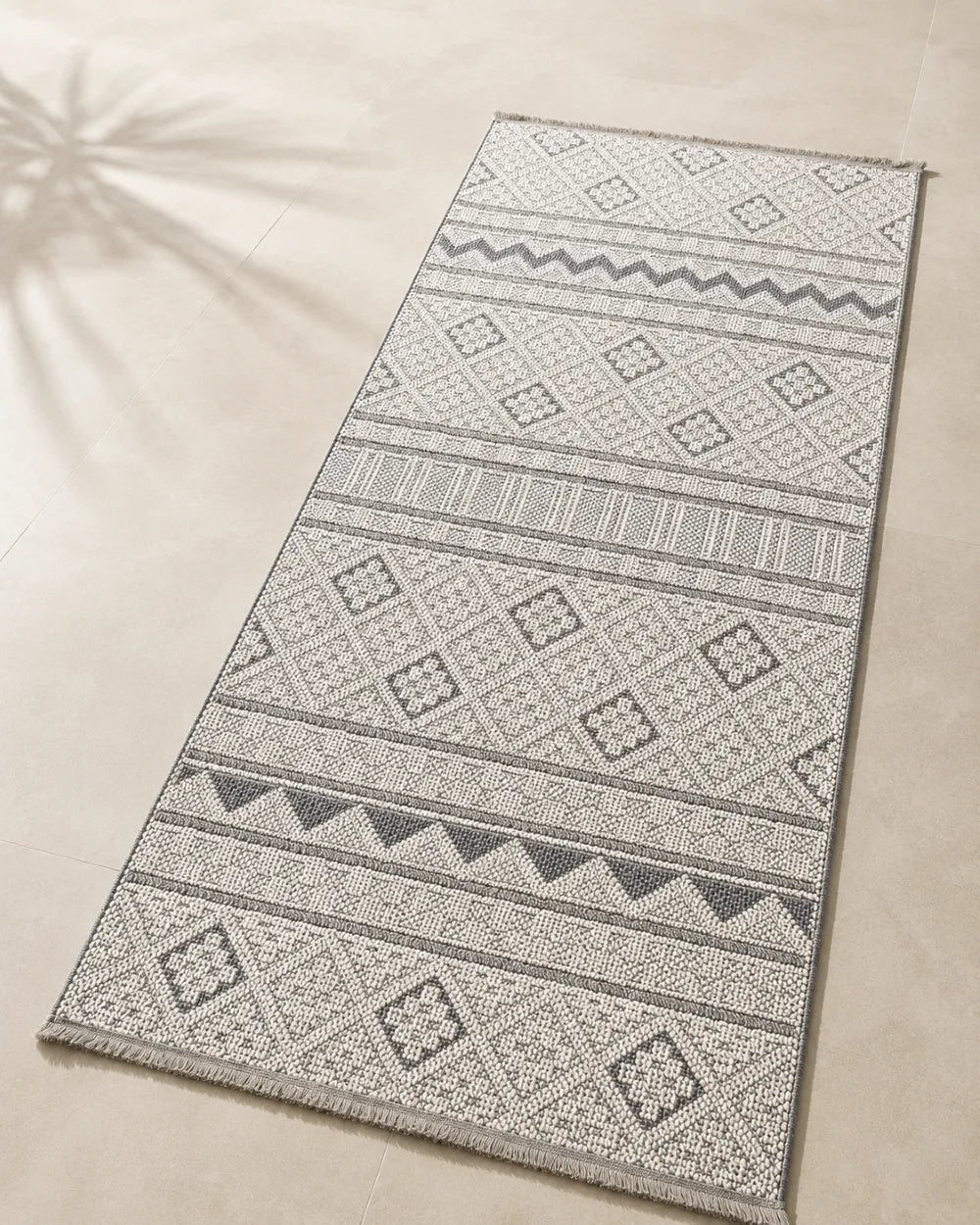 Geometrik Kilme Desenli Modern Koridor Yolluğu - Gri Krem İskandinav Tarzı image 4