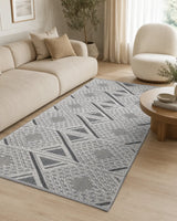 Geometrik Üçgen Desenli Modern Salon Halısı - Gri İskandinav Tarzı image 0