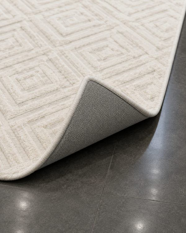 Geometrik Baklava Desenli Modern Salon Halısı - Krem Ekru Halı image 2