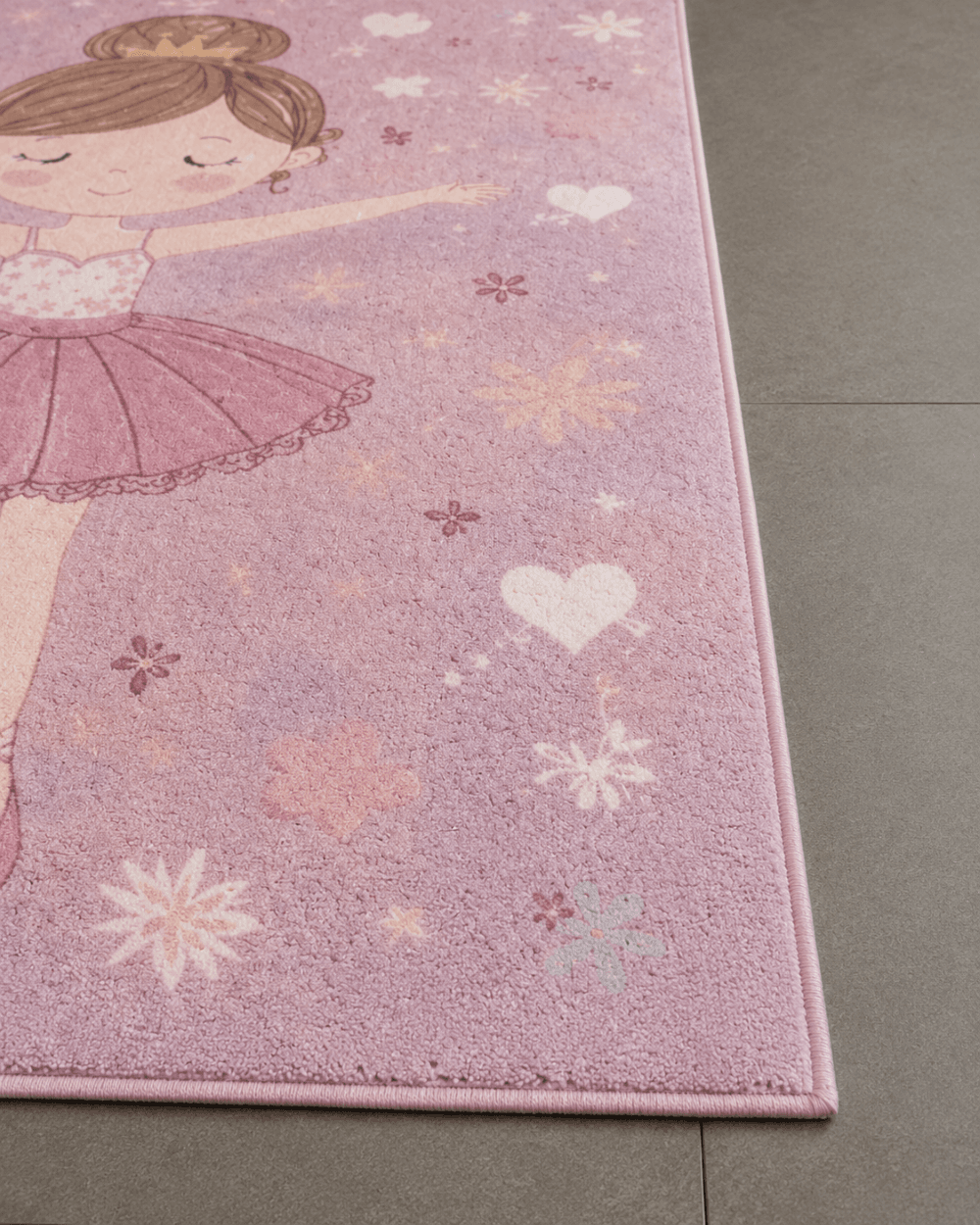 Balerin Kız Desenli Çocuk Odası Halısı - Pembe Kalpli Bebek Halısı image 3