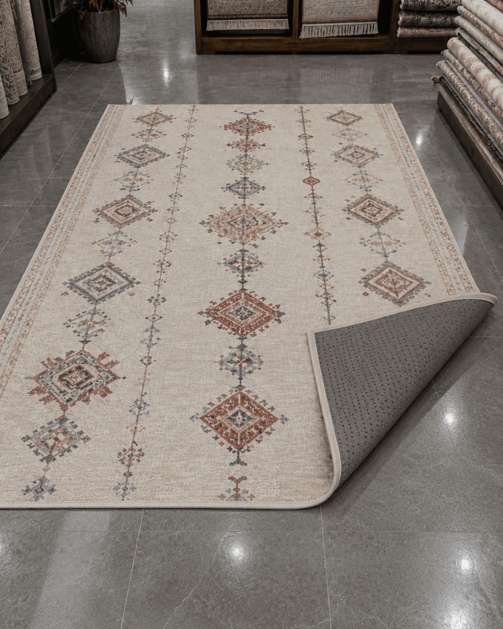 Bohem ve İskandinav Tarz Eskitme Halı - Leke Tutmaz Dekoratif Salon Halısı image 3