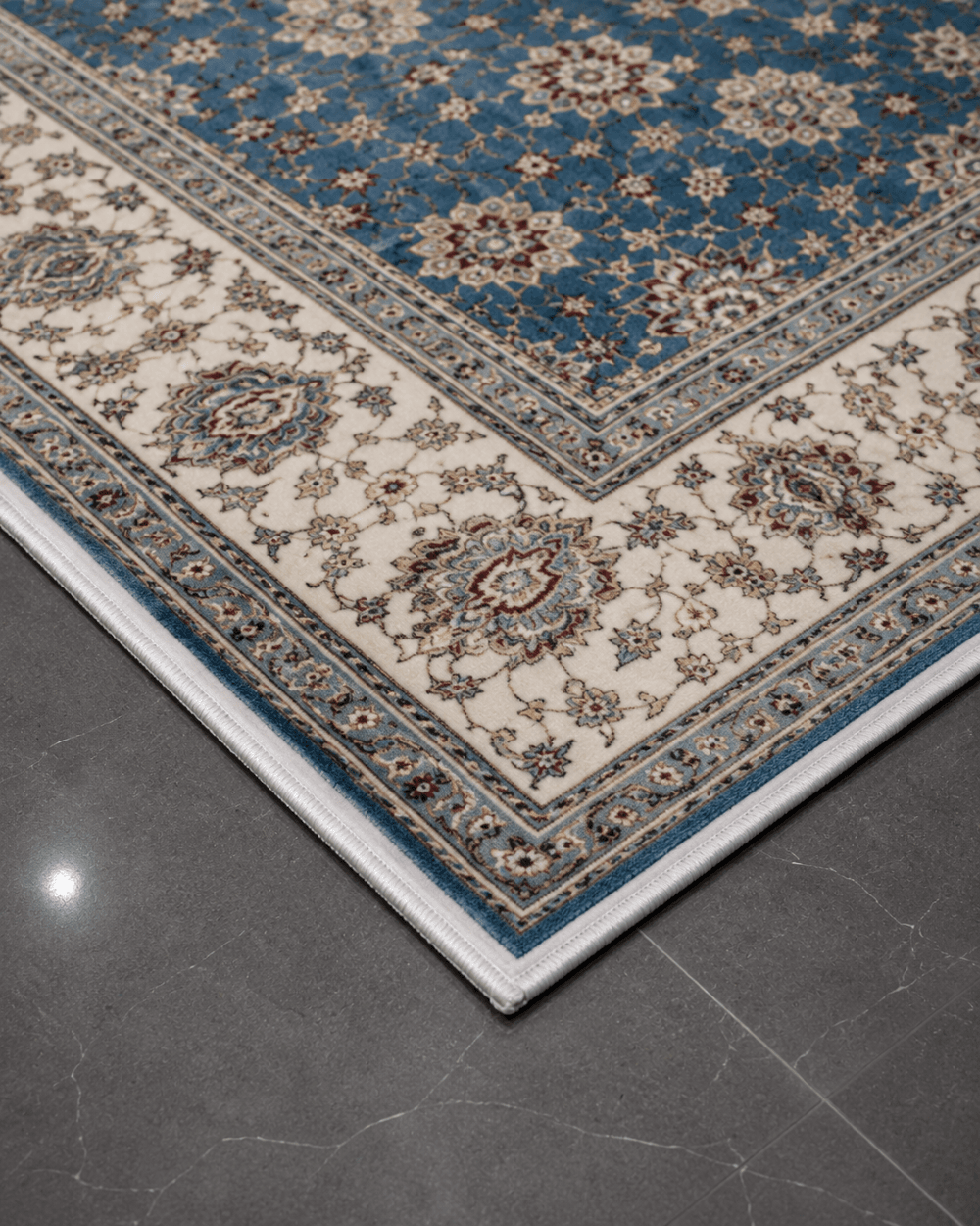 Klasik Saray Tarzı Salon Halısı - Mavi Krem Vintage Desenli Halı image 3