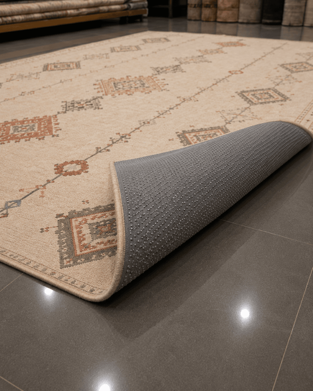 Otantik Geometrik Motifli Oturma Odası Halısı - Krem Bej Taba Tonlarında image 2