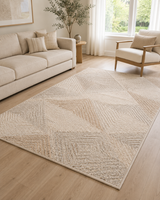 Geometrik Blok Desenli Modern Salon Halısı - Krem Bej Vizon Halı image 1
