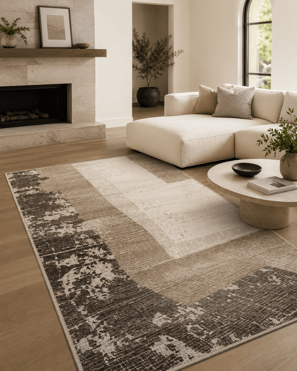 Soyut Blok Desenli Modern Salon Halısı - Krem Bej Vizon Halı image 1