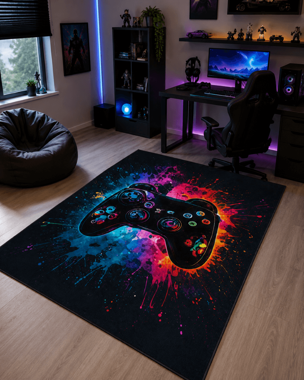 Gamer Oyuncu Odası Halısı - Oyun Konsolu Kolu Desenli Siyah Genç Halısı image 1