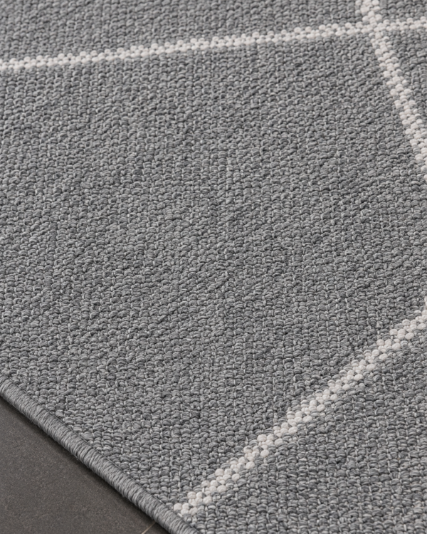 Geometrik Baklava Desenli Modern Salon Halısı - Gri Beyaz Çizgili Halı image 2