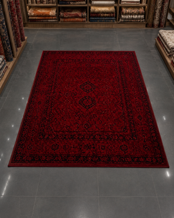 Klasik Saray Tarzı Salon Halısı - Koyu Kırmızı Bordo Vintage Desenli image 0
