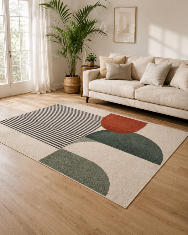 Soyut Kavisli Blok Desenli Oturma Odası Halısı - Minimalist Çizgili Modern Halı image 1