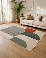 Soyut Kavisli Blok Desenli Oturma Odası Halısı - Minimalist Çizgili Modern Halı image 1