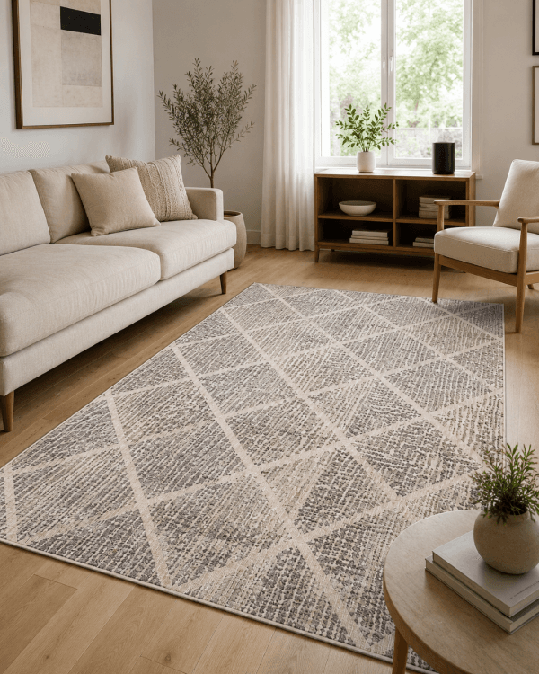 Krem Gri Geometrik Modern Halı - Yakın Çekim Dokusu ve Köşe Detayı image 2
