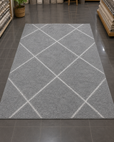 Geometrik Baklava Desenli Modern Salon Halısı - Gri Beyaz Çizgili Halı image 0