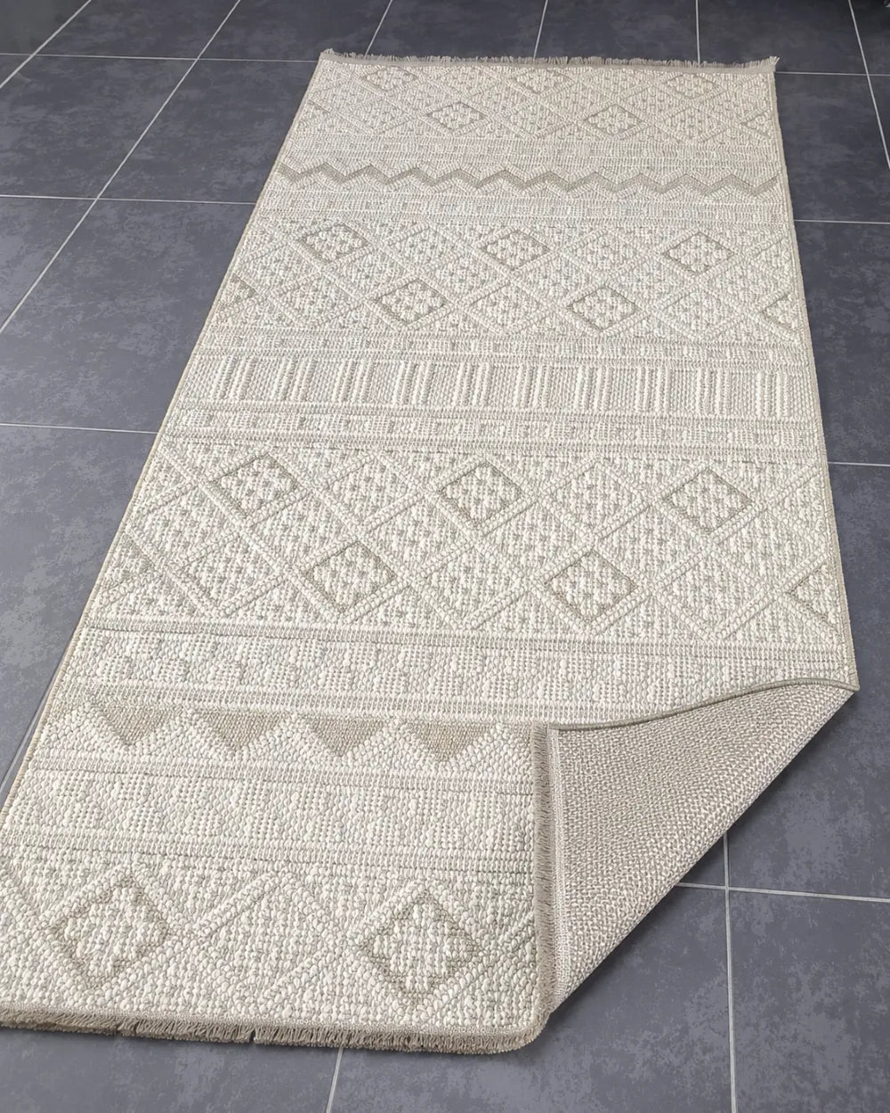 Geometrik Kilim Desenli Modern Koridor Yolluğu - Krem Vizon İskandinav Tarzı image 1
