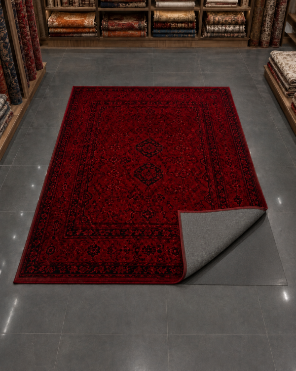 Klasik Saray Tarzı Salon Halısı - Koyu Kırmızı Bordo Vintage Desenli image 3