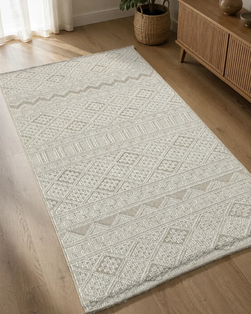 Geometrik Kilim Desenli Modern Koridor Yolluğu - Krem Vizon İskandinav Tarzı image 4