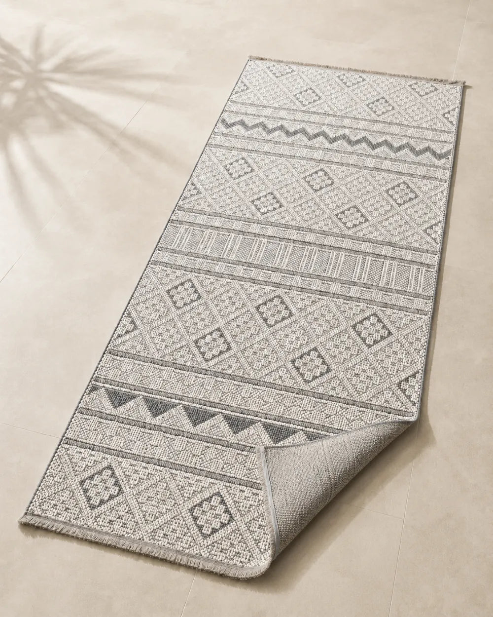 Geometrik Kilme Desenli Modern Koridor Yolluğu - Gri Krem İskandinav Tarzı image 1