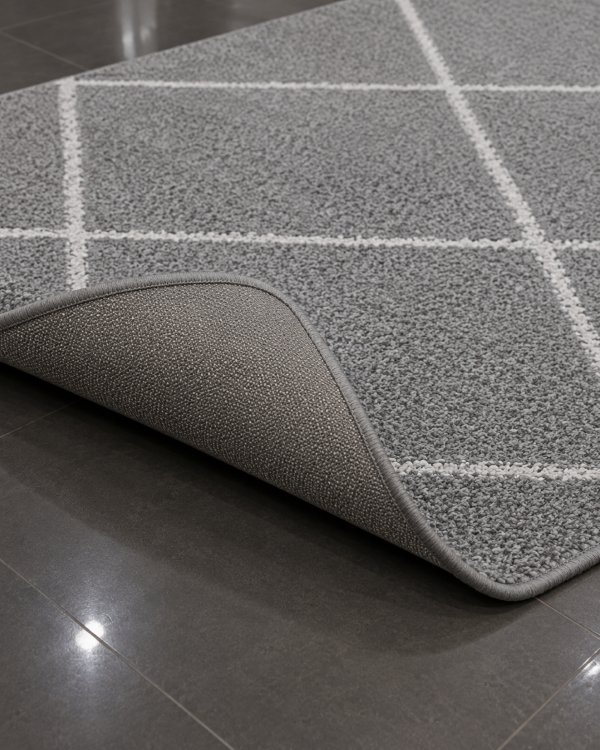 Geometrik Baklava Desenli Modern Salon Halısı - Gri Beyaz Çizgili Halı image 3