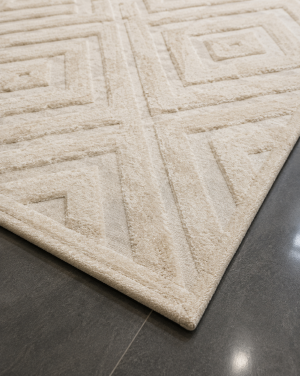 Geometrik Baklava Desenli Modern Salon Halısı - Krem Ekru Halı image 3