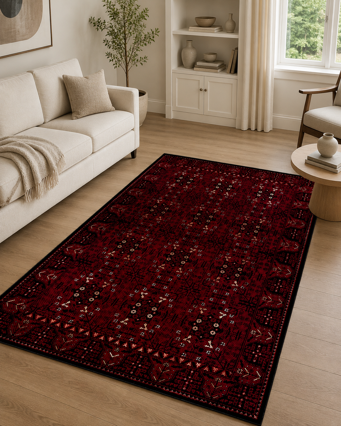 Klasik Motifli Eskitme Desen Lüks Sisal Halı - Bordo