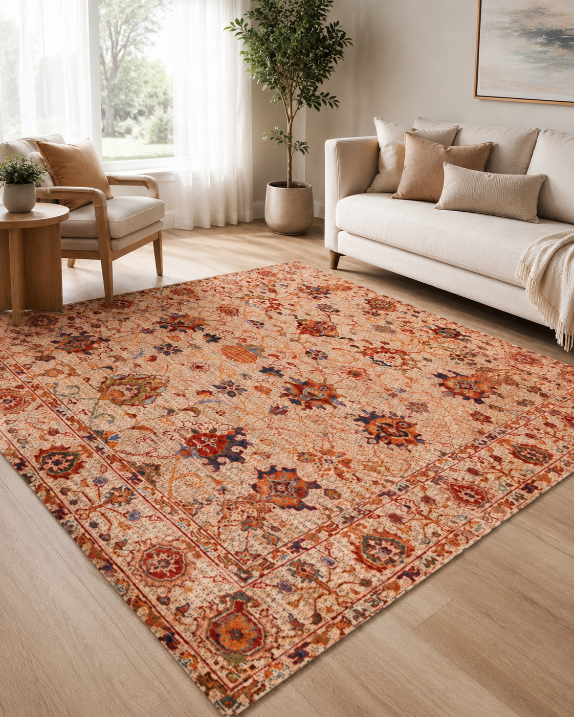 Somon Bej Klasik Desenli Vintage Sisal Dokuma Salon Halısı