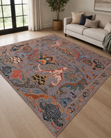 Gri Zeminli Renkli Paisley Desenli Sisal Dokuma Salon Halısı