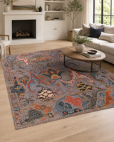 Gri Zeminli Renkli Paisley Desenli Sisal Dokuma Salon Halısı