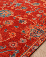 Kırmızı Turkuaz Çiçek Desenli Vintage Sisal Dokuma Salon Halısı